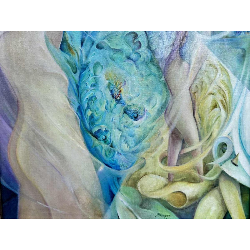 Simone Verlaine “femme nue” surrealistisch fantasieschilderij, schilderij olieverf op doek, 20e eeuw