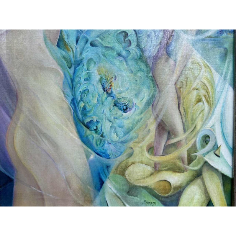 Simone Verlaine ‘femme nue’ surrealist fantasy painting, oil on canvas, 20th century