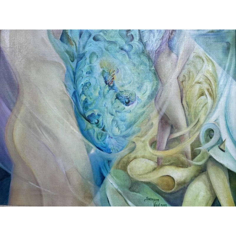 Simone Verlaine ‘femme nue’ surrealist fantasy painting, oil on canvas, 20th century