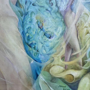 Simone Verlaine ‘femme nue’ surrealist fantasy painting, oil on canvas, 20th century