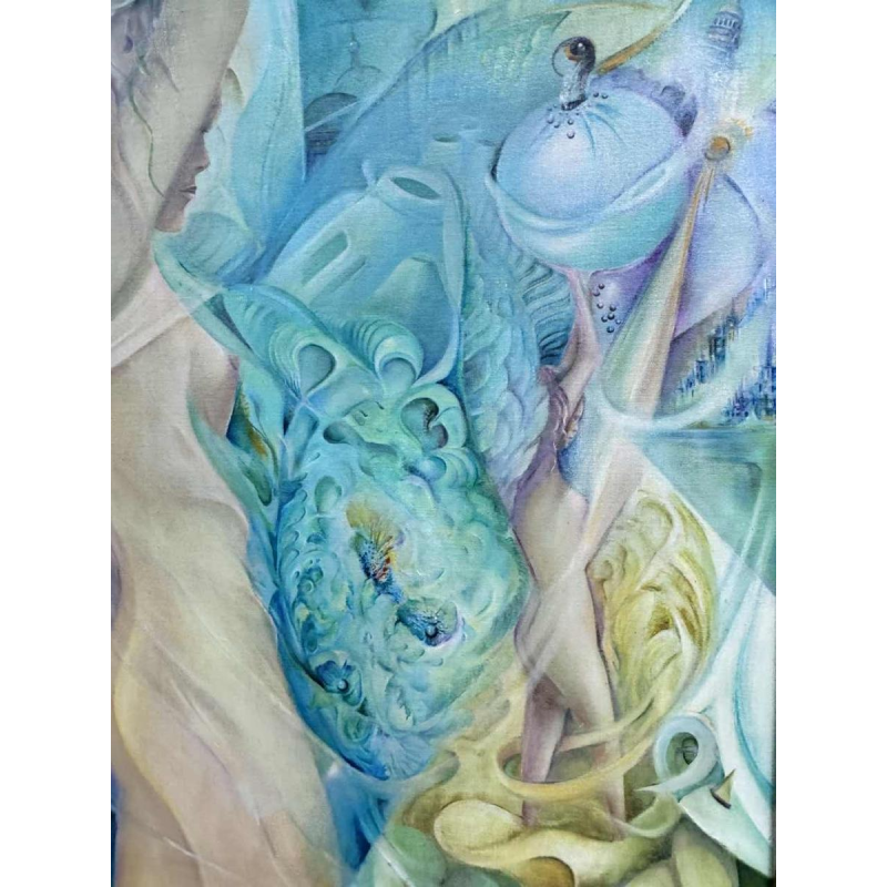 Simone Verlaine “femme nue” surrealistisch fantasieschilderij, schilderij olieverf op doek, 20e eeuw