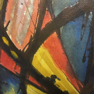 JEAN-LOUIS RUYTHOORENS 'Soleil et Calebasses' Lubumbashi 1972, tableau abstrait, huile sur toile