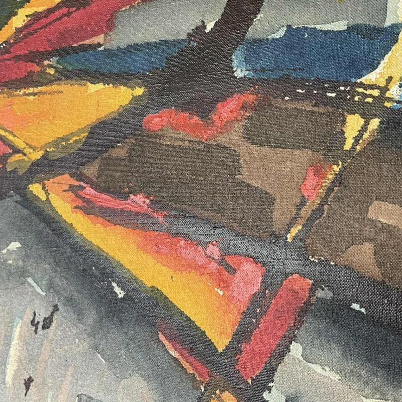 JEAN-LOUIS RUYTHOORENS 'Soleil et Calebasses' Lubumbashi 1972, tableau abstrait, huile sur toile