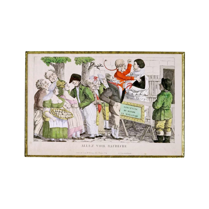 Gravure "Allez voir Baubèche" Spectacle du monde en miniature - Époque Empire