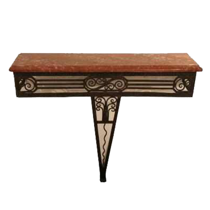 Console art-déco en fer forgé et marbre d'origine
