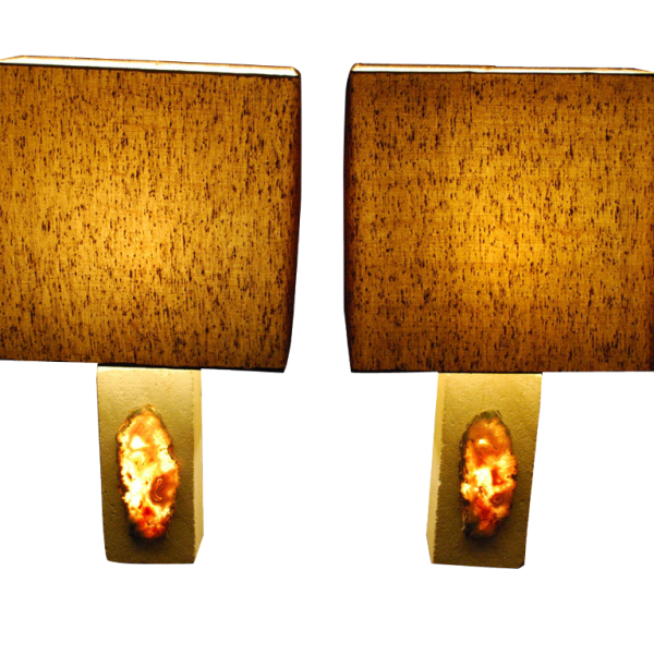 Paire de lampes à poser signées F L , style " Brutalist ", Pierre & Agate, 1970