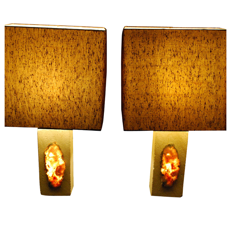 Paar tafellampen gesigneerd F L , "Brutalistische" stijl, Steen & Agaat, 1970