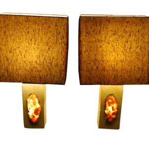 Pair of table lamps signed F L, "Brutalist" style, Stone & Agate, 1970