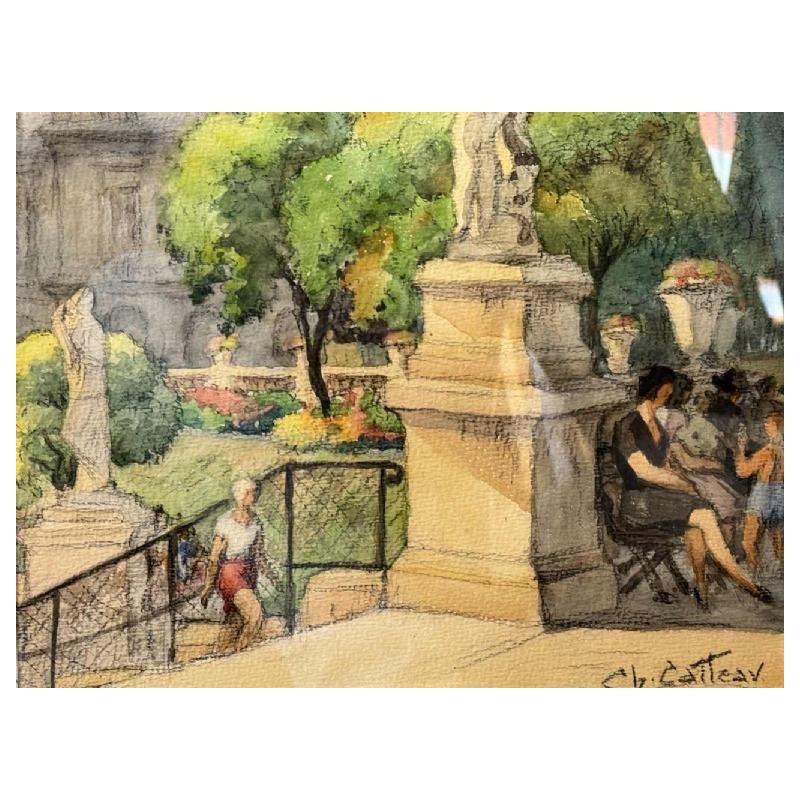 Charles CATTEAU (1880-1966): "Paris - Luxembourg Gardens »