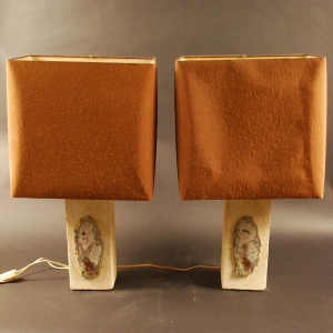 Paire de lampes à poser signées F L , style " Brutalist ", Pierre & Agate, 1970
