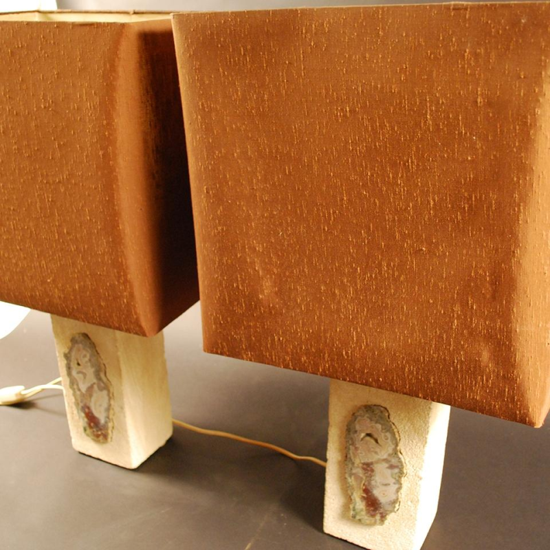 Paar tafellampen gesigneerd F L , "Brutalistische" stijl, Steen & Agaat, 1970