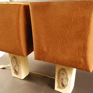 Pair of table lamps signed F L, "Brutalist" style, Stone & Agate, 1970