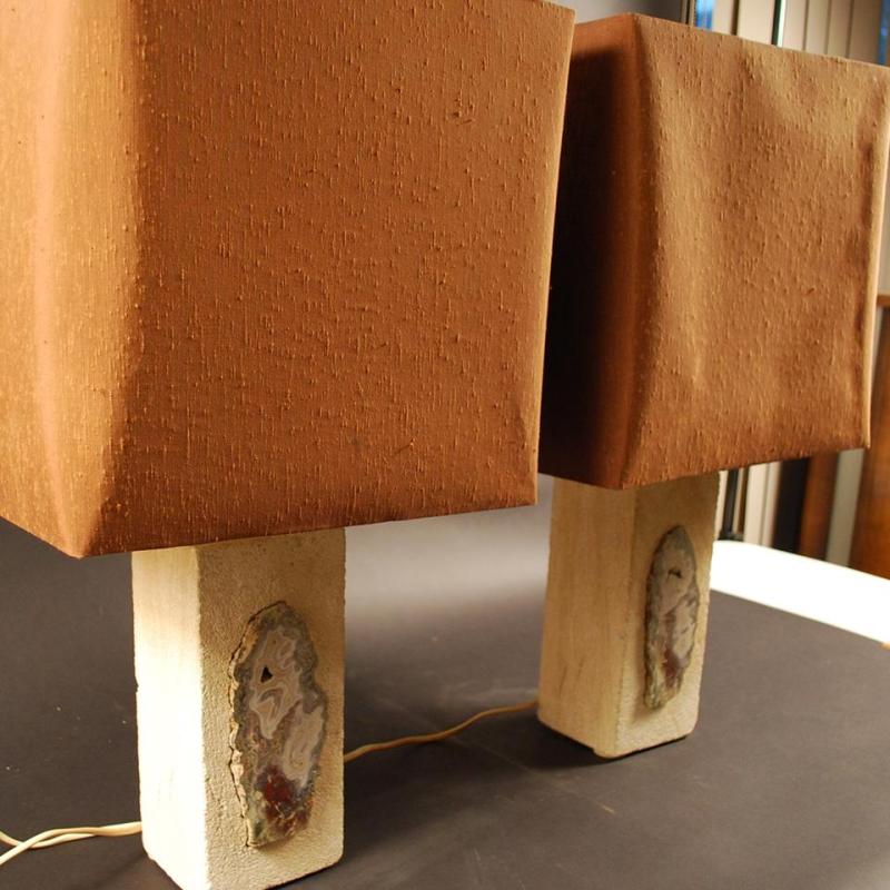 Paire de lampes à poser signées F L , style " Brutalist ", Pierre & Agate, 1970