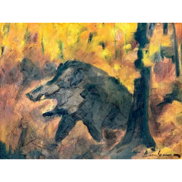 Milo DARDENNE (1938-): « Wild board » painting on canvas