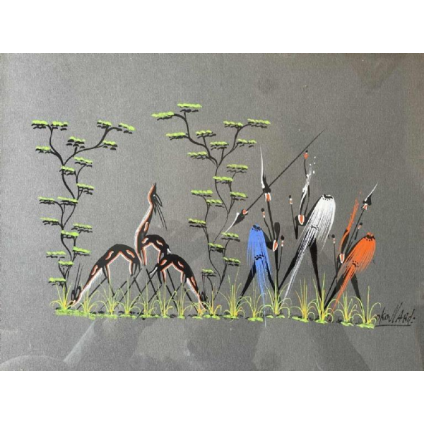 Stylized gouache from the African school around 1960. Bears a signature.