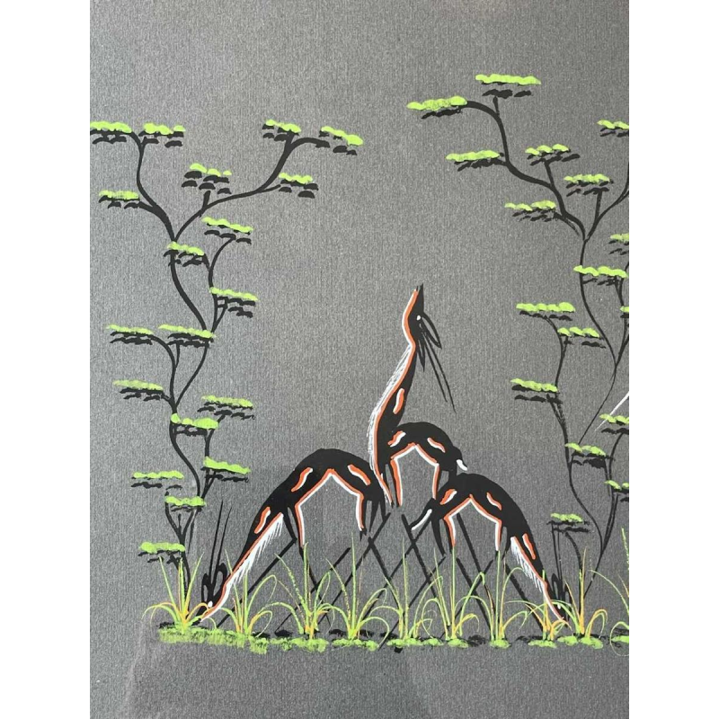 Gouache stylisée de lécole africaine vers 1960. Porte une signature.