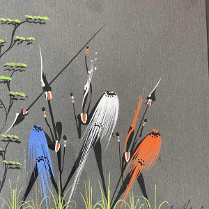 Gouache stylisée de lécole africaine vers 1960. Porte une signature.