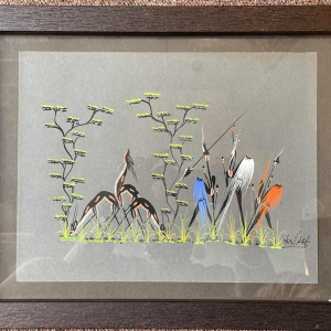 Gestileerde gouache uit de Afrikaanse school, circa 1960. Voorzien van signatuur.