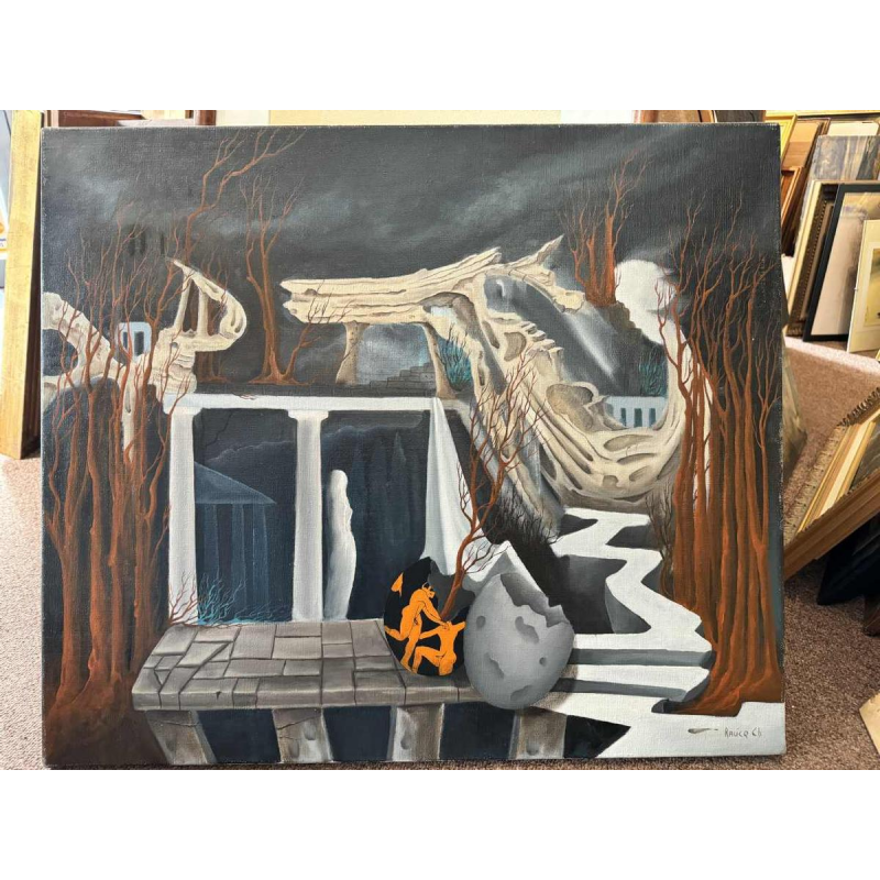 Christian RAUCQ (1947-): « Les Antiques » (Paysage surréaliste-fantastique)