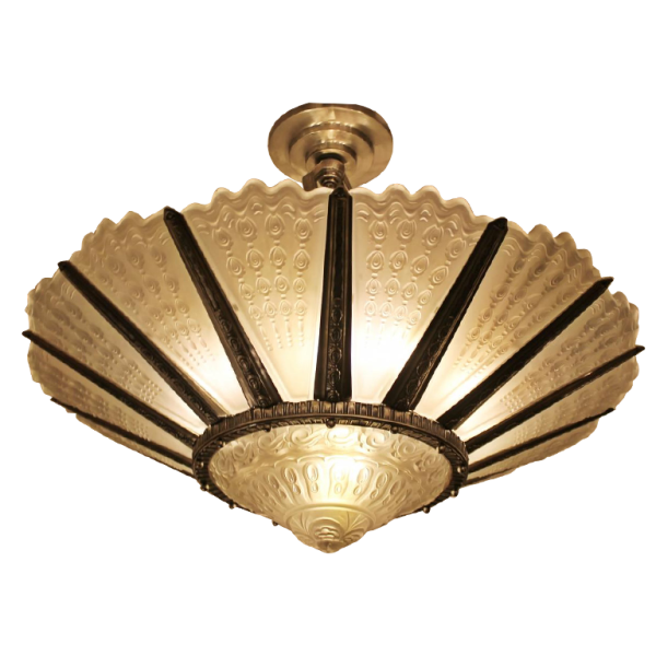 SOLD.EXCEPTIONNELLE SUSPENSION ART-DECO EN VERRE PRESSE MOULE.