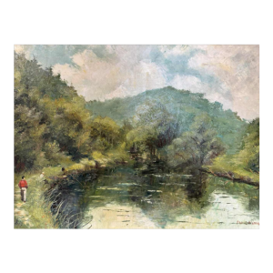 Paule BISMAN « Pêcheurs dans un coin dArdenne » peinture huile sur toile