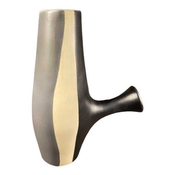 MADO JOLAIN, Pichet / Vase Moderniste à Anse en Ce´ramique Noir Blanc Gris 1950s