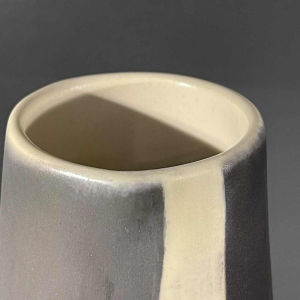 MADO JOLAIN, Modernist Black White Grey Ceramic Earthenware Handle Jug Vase 1950