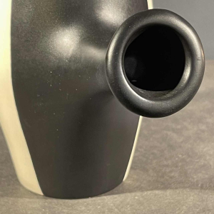 MADO JOLAIN, Modernist Black White Grey Ceramic Earthenware Handle Jug Vase 1950
