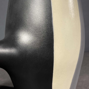 MADO JOLAIN, Modernist Black White Grey Ceramic Earthenware Handle Jug Vase 1950