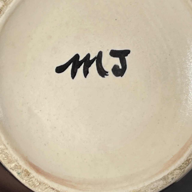 MADO JOLAIN, Modernistische zwart wit grijs keramische handvat kan / vaas 1950