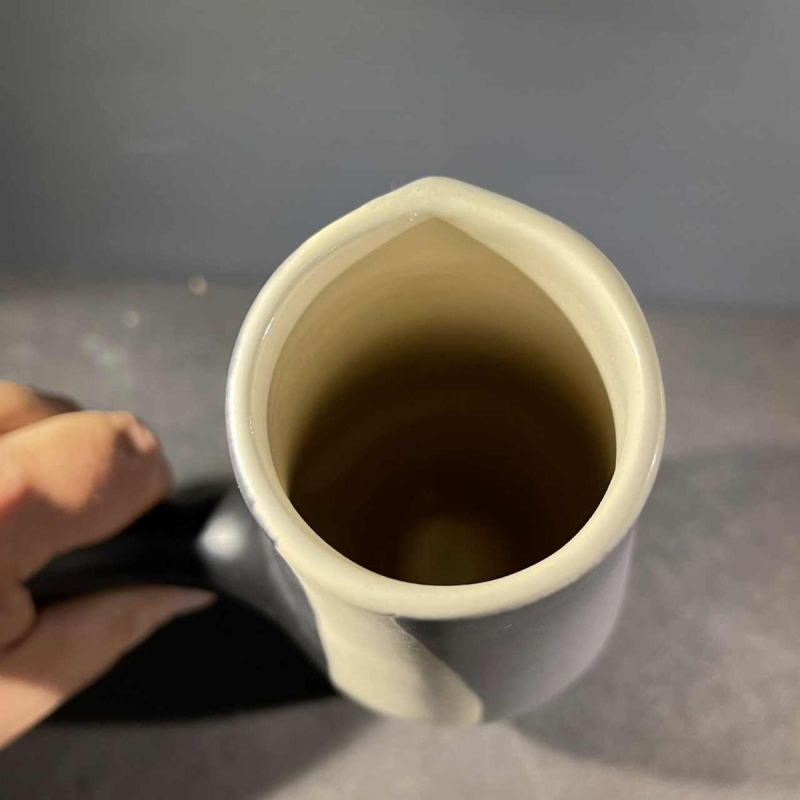 MADO JOLAIN, Modernist Black White Grey Ceramic Earthenware Handle Jug Vase 1950