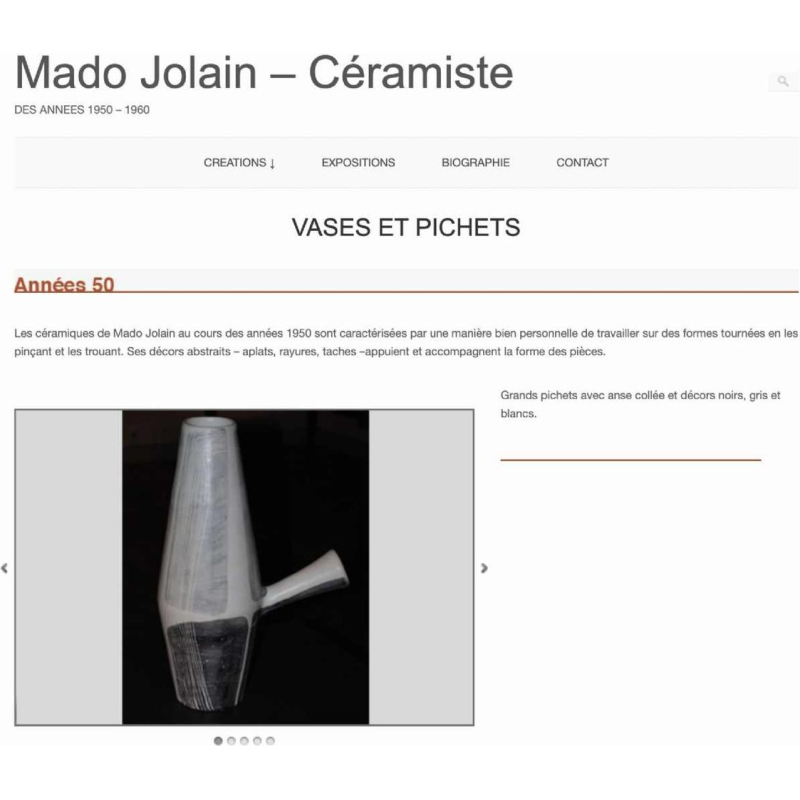 MADO JOLAIN, Modernistische zwart wit grijs keramische handvat kan / vaas 1950