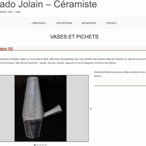 MADO JOLAIN, Pichet / Vase Moderniste à Anse en Ce´ramique Noir Blanc Gris 1950s