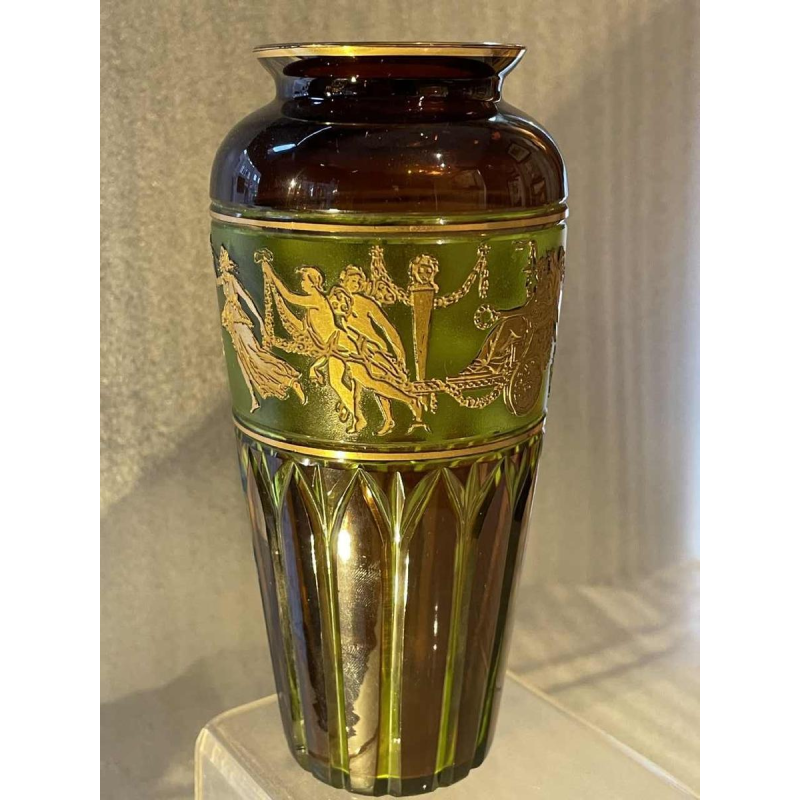Val Saint-Lambert vase Viennese model decoration “Flora Dance” Léon Ledru