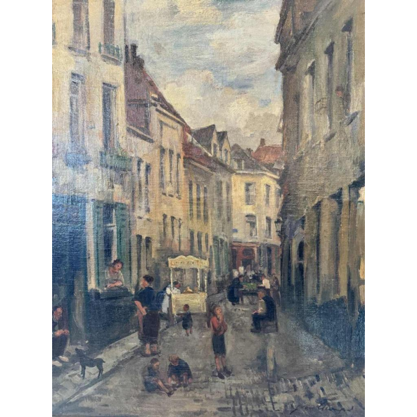 Jean VAN CLEEMPUT (1881-1953): feestscène met ijshandelaar