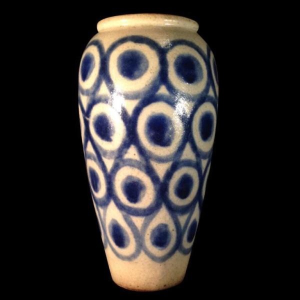 Eugène Paulus, rare vase africaniste Art Deco bleu en grès , Bouffioulx, 1926