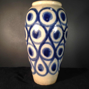 Eugène Paulus, rare vase africaniste Art Deco bleu en grès , Bouffioulx, 1926