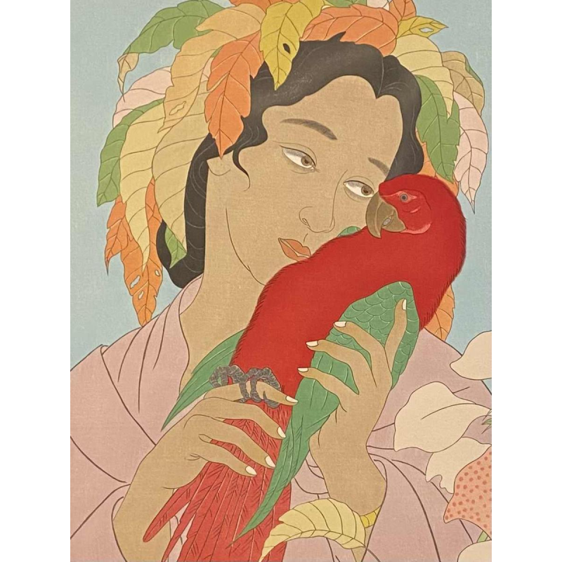 Paul Jacoulet Chagrin d'amour gekleurde hout ets 1940