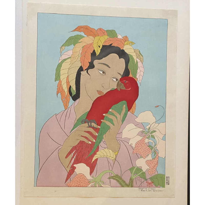 Paul Jacoulet Chagrin d'amour gekleurde hout ets 1940