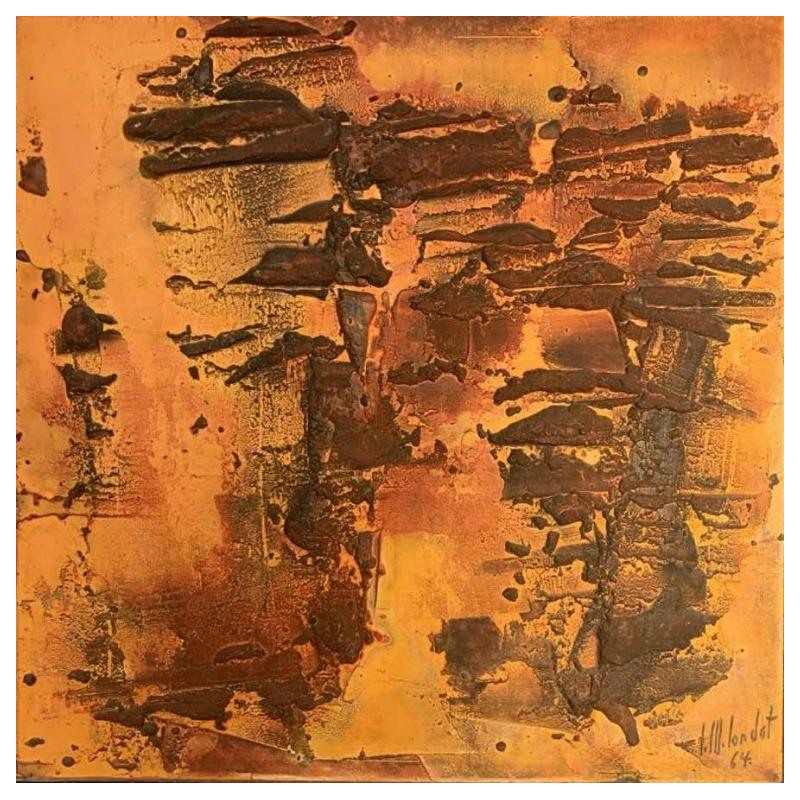 LOUIS-MARIE LONDOT, Technique Mixte Orange Tableau Abstrait Expressionniste 1964