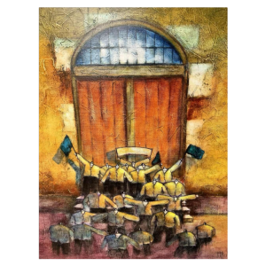 Michel MERCIE : « De deur », schilderij, olie op doek