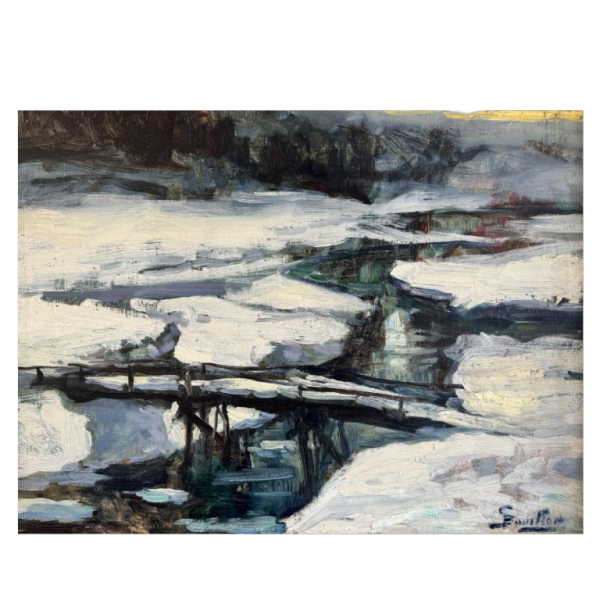 Georges BOUILLON (1891-1943) : Winter in de Ardennen schilderen op doek