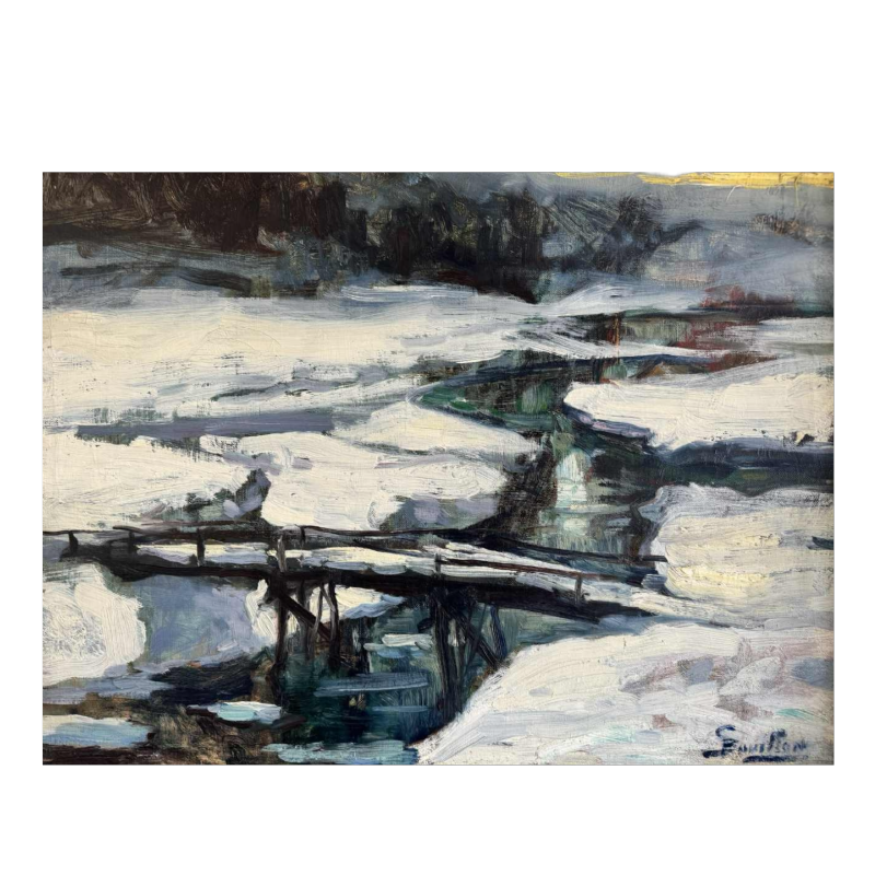 Georges BOUILLON (1891-1943) : Winter in the Ardennes painting on canvas