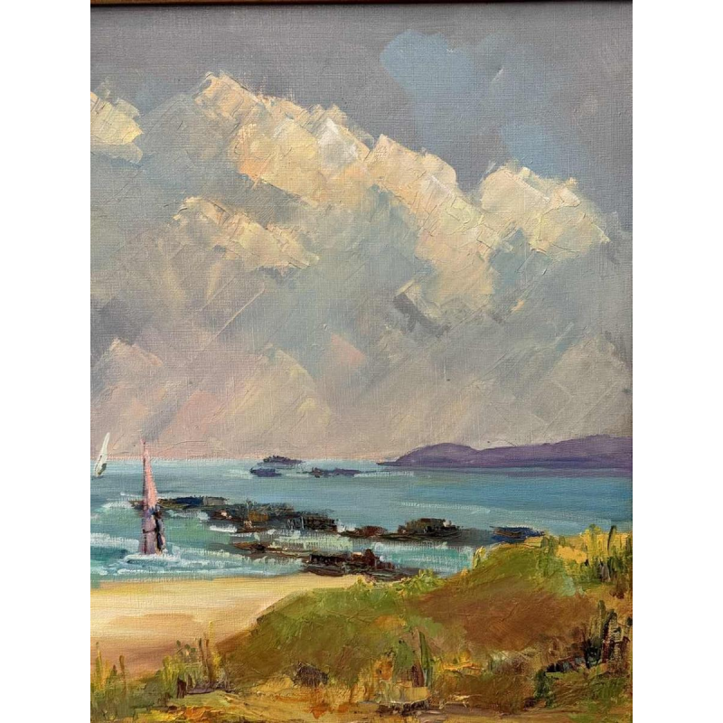 "Windsurfers" schilderij olieverf op doek ca 1980 gesigneerd, kunstenaar te identificeren