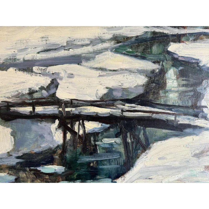 Georges BOUILLON (1891-1943) : Winter in the Ardennes painting on canvas