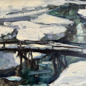 Georges BOUILLON (1891-1943) : hiver en Ardenne peinture sur toile