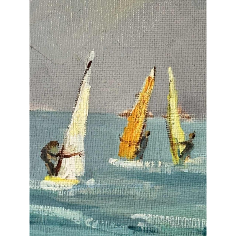 "Windsurfers" painting oil on canvas ca 1980 signed, artist to be identified