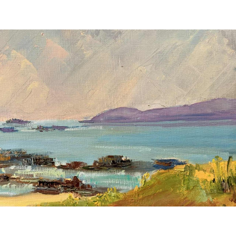 "Véliplanchistes" peinture huile sur toile ca 1980 signée, artiste à identifier