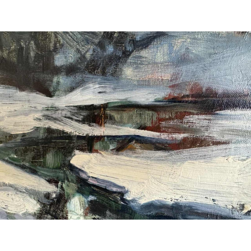 Georges BOUILLON (1891-1943) : Winter in the Ardennes painting on canvas