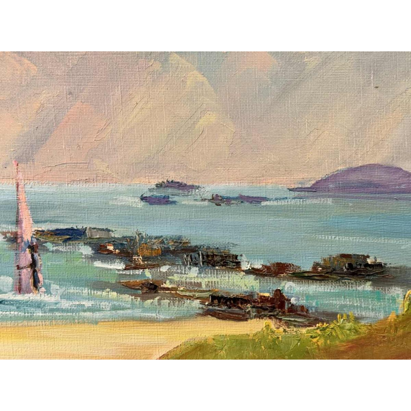 "Windsurfers" painting oil on canvas ca 1980 signed, artist to be identified
